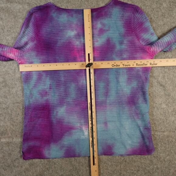 Eileen Fisher Top Womens Medium Linen Tie Dye Knit Pullover Crew Neck Long Slv - Picture 6 of 9